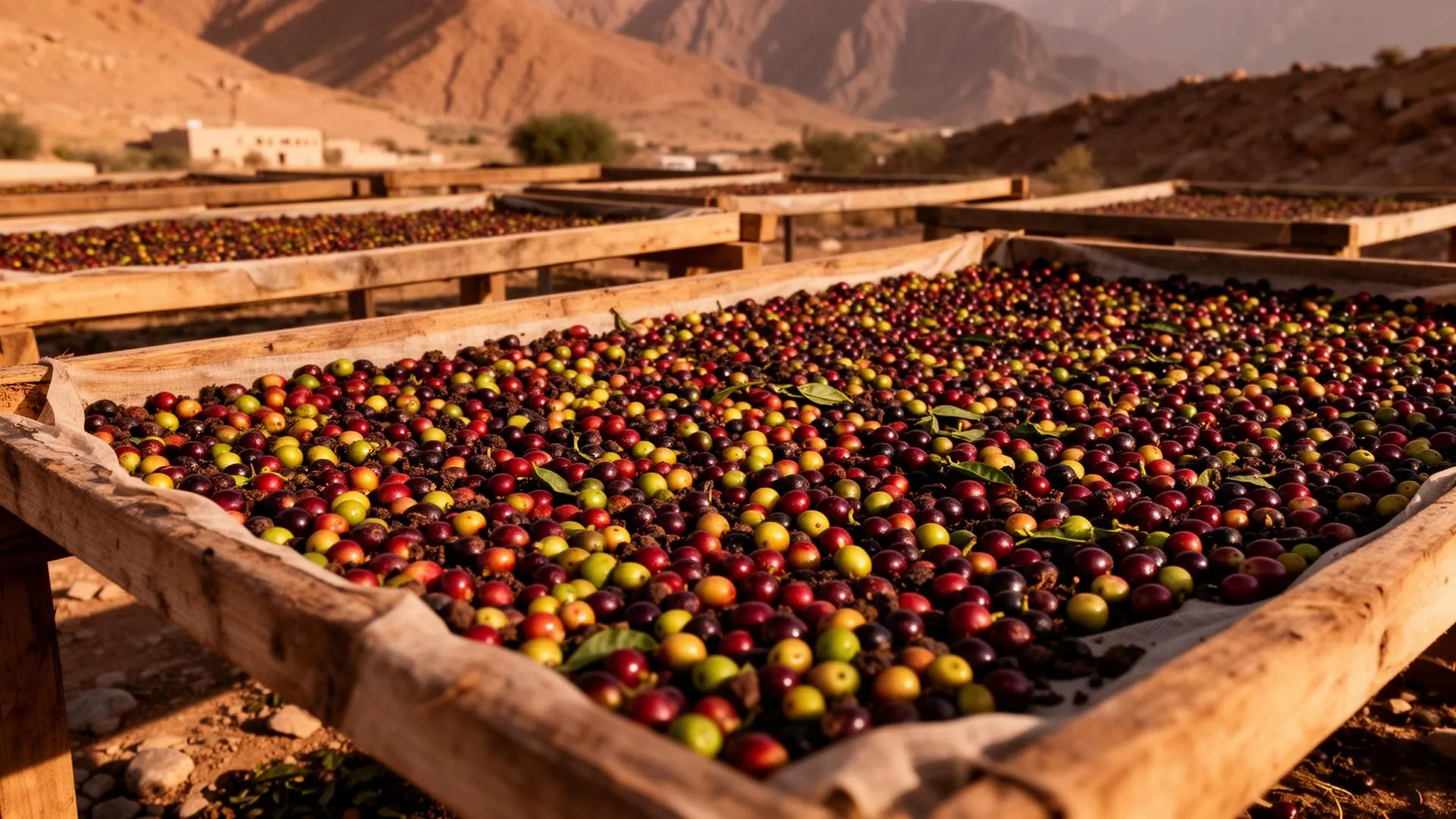 Yemeni coffee cherries drying