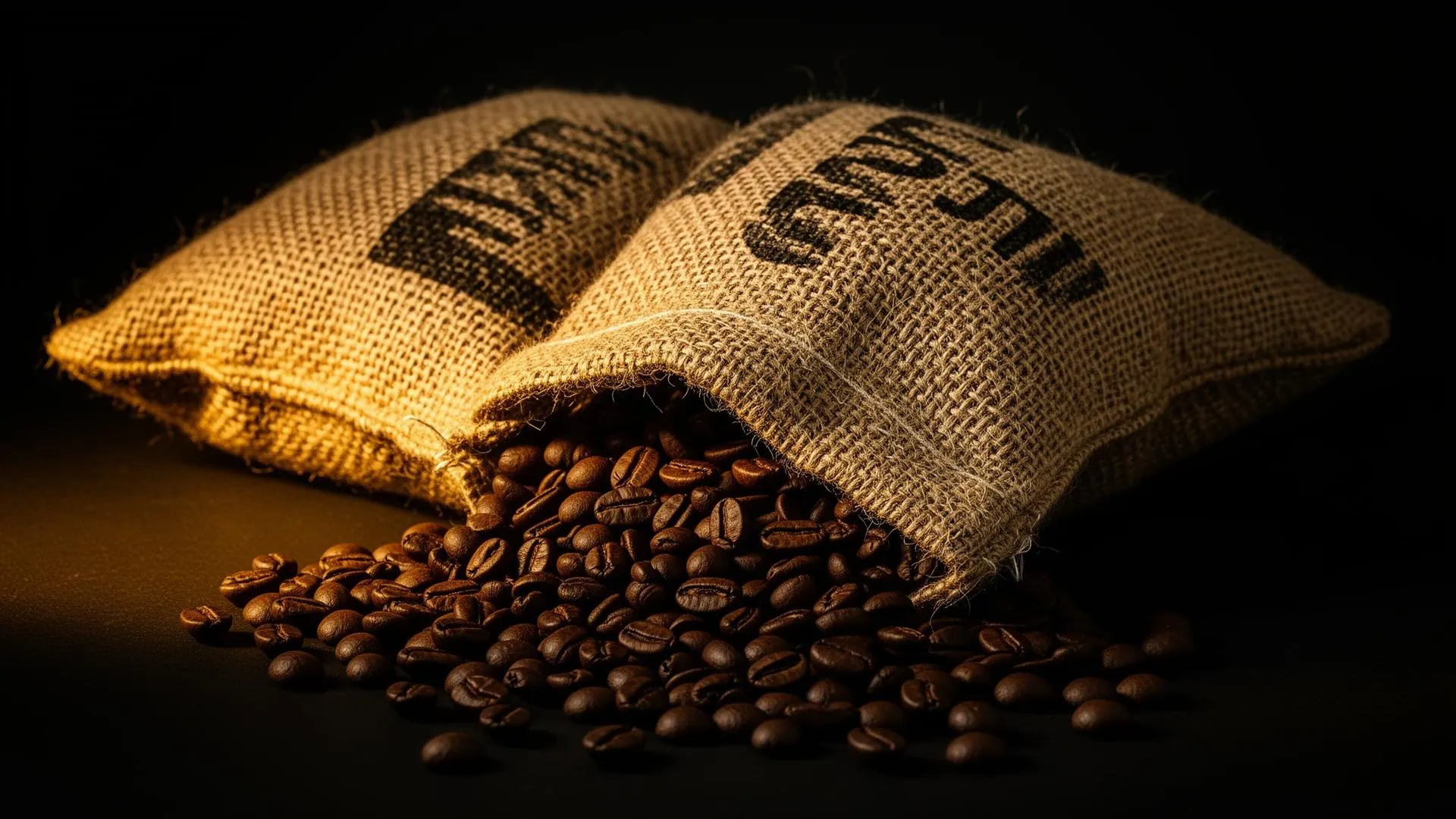 Burlap sacks of Yemeni coffee beans